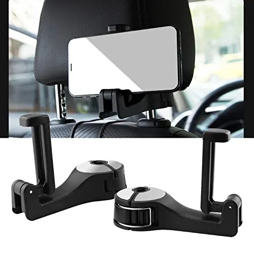 Heckhaken für Autositze mit Handyhalterung Taschenhalter Auto Kpfstütze Kopfstützen Haken 2 Stück Autositzhaken Kopfstützenhalterung Hook Cars Autohaken für Kopfstütze Rücksitz Autositz Aufhänger