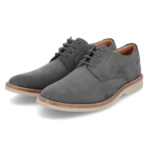 Clarks Herren Atticus Ltlace Oxford - Dunkelgraues Nubuk - Herren-Schnürhalbschuhe mit hochwertigem Nubuk-Obermaterial und Cushion Plus-Fußbett für umweltbewussten Komfort. Ideal zum Barfußtragen dank atmungsaktiver Ledersocke.