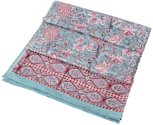 Guru-Shop Blockdruck Tagesdecke in Blau, 200 cm - Bettdecken aus 100% Baumwolle, stilvolles Design für Bett und Sofa, ideal für ein gemütliches Zuhause.