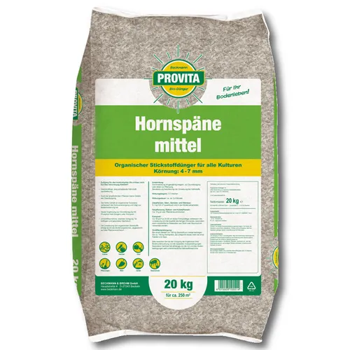 Provita Hornspäne 20 kg - Universaldünger für Garten und Pflanzen - Organischer Stickstoffdünger in Granulatform, ideal für eine optimale Nährstoffversorgung im Frühling und Sommer. Perfekt für gesunde Pflanzen und üppige Ernten.