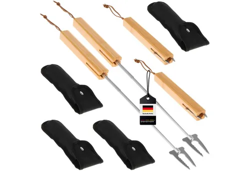 bremermann Teleskop-Grillgabel 4er Set mit Tasche - Grillbesteck für Lagerfeuer-Feeling, inklusive praktischer Tragetasche für einfachen Transport und Aufbewahrung. Ideal für sicheres Grillen mit Abstand zum Feuer!