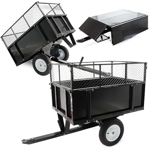 Wiltec Kippanhänger 300 kg - Robuster Kippanhänger für Rasentraktoren, ideal für vielseitige Transporte im Garten. Mit abnehmbaren Seitenwänden und einfacher Kippfunktion für müheloses Entladen.