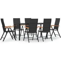 vidaXL 7-tlg. Garten-Essgruppe Schwarz und Braun Poly Rattan - Gartenmöbel-Set aus wetterfestem PE-Rattan mit 6 verstellbaren Stühlen und robustem Tisch, ideal für entspannte Stunden im Freien.