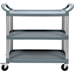 YATO Servierwagen 3 Böden, Aluminium/PP - Robuster 3-Etagen-Küchenwagen mit 100 kg Tragfähigkeit, ideal für Gastronomiebetriebe. Mit leisen, schwenkbaren Rollen und praktischen Schiebegriffen für einfaches Manövrieren.