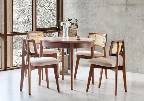 Moderne 5tlg Essgruppe mit Designer Esstisch und 4 Stühlen - Stilvolles Set mit ausziehbarem Esstisch (130x80cm) und 4 bequemen Stühlen, ideal für gesellige Essen im Esszimmer. Hochwertige Verarbeitung und modernes Design.