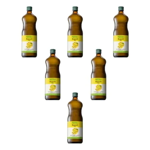 Rapunzel Rapsöl nativ 1 l - 6er Pack - Speiseöle - Hochwertiges, kaltgepresstes Rapsöl in praktischen 1 l Flaschen, ideal zum Kochen und Braten.