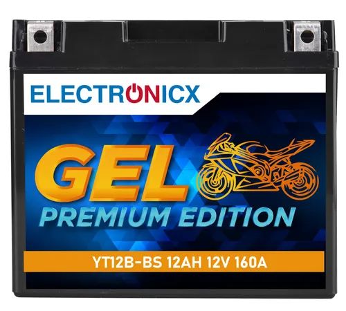 Electronicx YT12B-BS GEL Motorradbatterie 12V 12Ah 160A/EN – Wartungsfrei, Ausla
