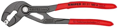 KNIPEX Federbandschellenzange 180 mm - Gripzangen mit drehbaren Greifeinsätzen für sicheren Griff und extrem guter Hebelübersetzung, ideal für enge Räume und müheloses Öffnen von Schellen.