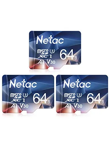 Netac 64G Micro-SD-Karte, 3 Pack, A1, U3, C10, V30, 4K, 667X, UHS-I, Geschwindigkeit bis zu 100/30 MB/Sec(R/W), Micro-SD-Karte für Telefon, Camcorder, Switch, Go Pro, Tablet