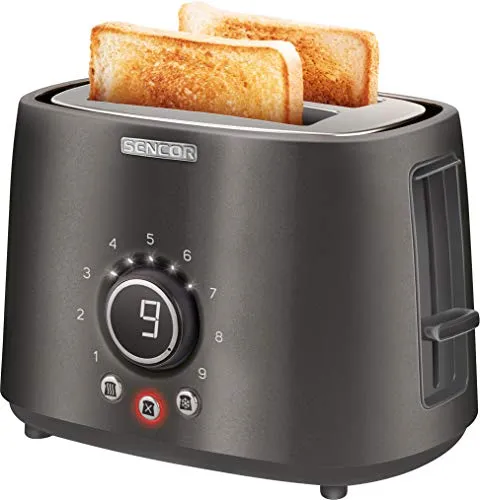 Sencor STS6058BK Toaster aus Edelstahl, Schwarz - Eleganter Toaster aus Edelstahl mit 7 Bräunungsstufen für perfektes Toasten, ideal für jede Küche.