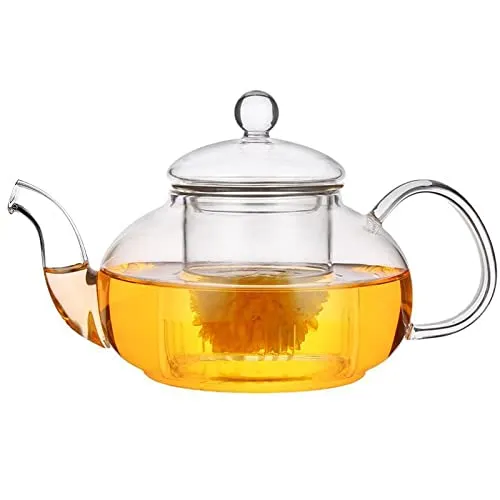 Teekanne Glas,600ML/20.3OZ Glas Borosilikat Teebereiter mit Teefilter Hitzefest und Mikrowellenbeständig für Schwarzen Tee Grüner Tee Fruchttee Duftender Tee Teebeutel losem Teefilter