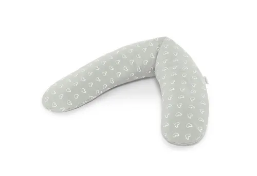 Theraline Komfort Stillkissen Dinkelspreu 180 cm - Kissen für stillende Mütter mit Dinkelspreu-Füllung, bietet optimalen Halt und Komfort während des Stillens, Bezug in Herzen grau.