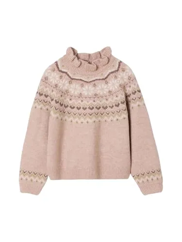 VERTBAUDET Jacquard-Pullover mit glänzenden Details, für Mädchen, Powder Pink, 3 Jahre