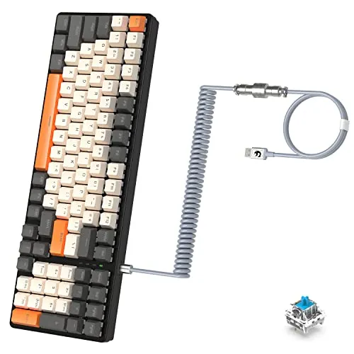 Mechanische K3 Pro-Tastatur, kabelgebunden, ultrakompakt, 98 Tasten RGB-beleuchteter LED-Klick-Blau-Schalter USB-Spiralkabel Typ-C auf USB-A TPU-Federkabel abnehmbarer Luftfahrtstecker aus Metall