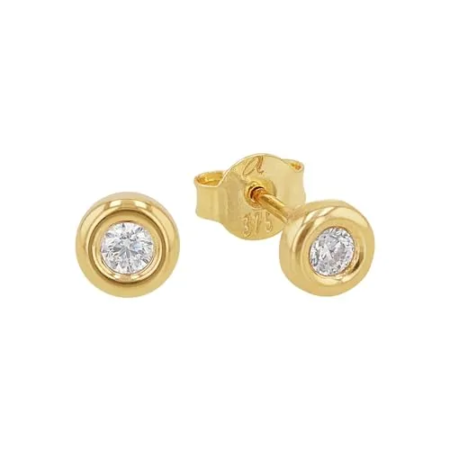 Amor Ohrstecker Unisex - Zirkonia Ohrschmuck in Gold - Ohrringe für Damen aus 375er Gold, funkelnde Zirkonia und in Schmuck Geschenk Box, ideal für jeden Tag oder besondere Anlässe. Sicherer Halt durch leicht schließendes Endstück.