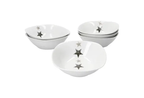 van Well Müslischale 6er Set Stars 14cm, Porzellan - Müslischalen im winterlichen Design mit Sternen, ideal für Frühstück und Snacks. Hochwertiges Porzellan, spülmaschinen- und mikrowellengeeignet, perfekt für festliche Anlässe.