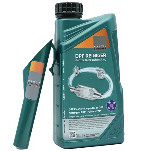 Martin Strauss® DPF Reiniger 1L - Effektive Dieselpartikelfilter Reinigung - Dieselkraftstoffadditive zur sofortigen DPF-Regeneration, reinigt auch AGR-Ventil und Turbo für langfristige Funktionalität. Drei Dosierungen in einer Flasche für effiziente Anwendung.