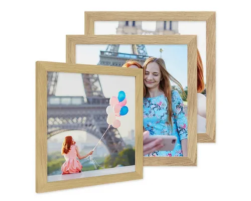 PHOTOLINI Bilderrahmen 30x30 cm Eiche Massivholz – 3er Set, bruchsicheres Acrylglas, modernes Design - MODERNE WANDDEKORATION: 3 Bilderrahmen aus Eiche Massivholz, ideal für Ihre schönsten Momente. Mit bruchsicherem Acrylglas und einfachem Aufhängen für ein stilvolles Zuhause.