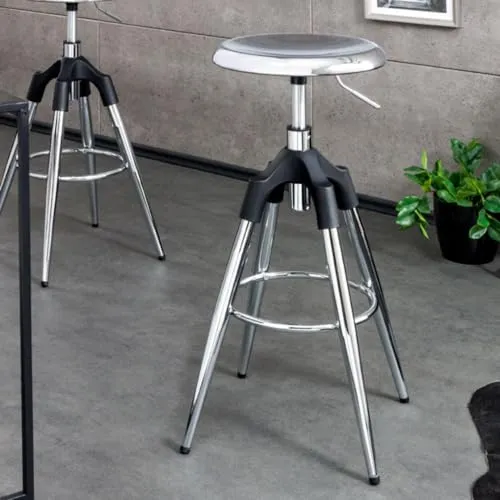 LEBENSwohnART Urbaner Barhocker FABRICA Chrom Silber höhenverstellbar Metall Industrie-Design