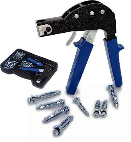 TOPWAY Dübel Montagezange Hohlraumdübelsatz mit Hohlraumdübel Befestigung Pistole 72 Stück, Hohlwandanker Setzwerkzeug mit Spreizdübel, Ankerdübel Kit zur Befestigung von Gipskartonplatten 405504