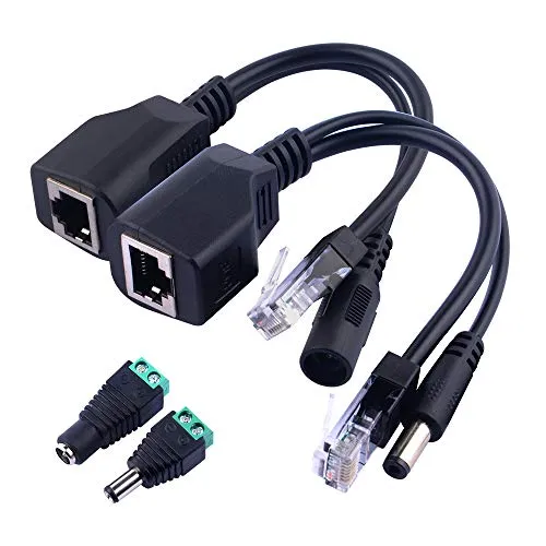 GeeekPi 1Pair Passive Power Over Ethernet RJ45 PoE Adapter injektor + Splitter Kabel Kit mit 2,1 x 5,5mm DC Power Adaptor Connector