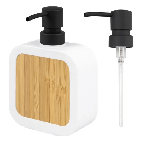 eluno Seifenspender für 300 ml Flüssigseife, mit Bambus und Kratzschutz, weiß