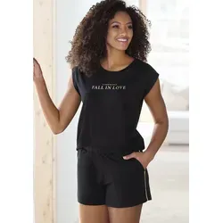 Shorty VIVANCE DREAMS, Damen, Gr. 32/34, schwarz, Single Jersey, Obermaterial: 100% Baumwolle, bedruckt, unifarben, loose fit kurz, Rundhals, angeschnitten, Homewear-Sets Shorty, mit schönem Foildruck