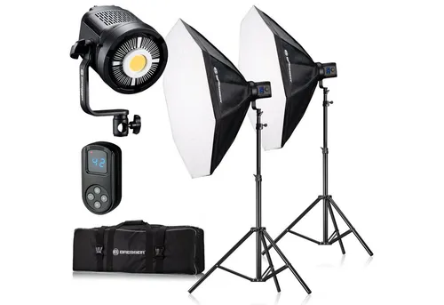 BRESSER BR-80SL COB LED 80W Dual Kit mit Softboxen - Dauerlichter für Foto- und Videoproduktionen, energieeffiziente 80W LED-Leuchten mit 95 CRI für natürliche Farbwiedergabe und stufenlos dimmbar für optimale Lichtkontrolle.