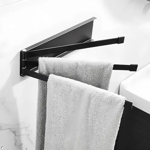 180°Drehung Handtuchhalter Ohne Bohren, Wandmontage Bad Handtuchhalter 3 Armig, Edelstahl Badetuchhalter Wand, Swivel Towel Bar, handtuchhalter Schwarz Bad Wand for Badezimmer und Küche