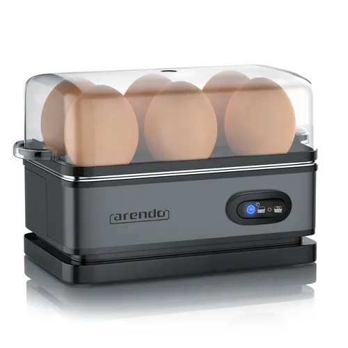 Arendo Edelstahl Eierkocher mit Warmhaltefunktion | 1-6 Eier | Grau