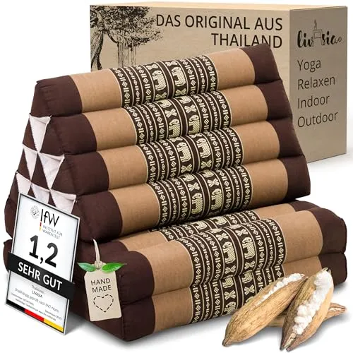 livasia Sitzsack Thaikissen mit 2 Auflagen - Handgefertigtes veganer Sitzsack, ideal für Yoga und Meditation. Die Kapokfüllung ist feuchtigkeitsresistent und sorgt für Komfort drinnen und draußen.