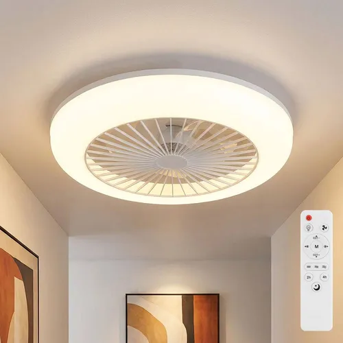 Deckenventilator mit LED und Fernbedienung, 45 cm, weiß - Moderner Deckenventilator mit dimmbarer LED-Beleuchtung. Ideal für jedes Zimmer, sorgt für angenehme Luftzirkulation und ist einfach per Fernbedienung steuerbar.