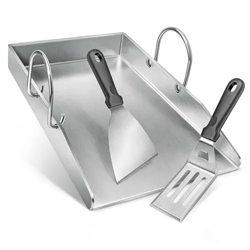 Edelstahl Plancha Grillplatte Rostfreiem mit Grillspachtel Set Passend für Gasgrills & Holzkohlegrill