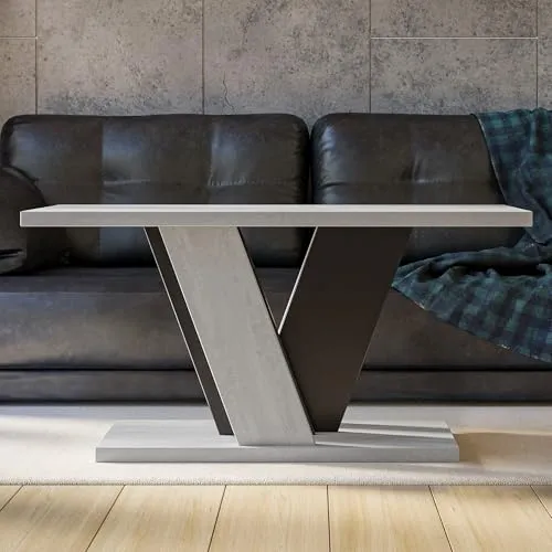 Home Collective Couchtisch Beistelltisch | moderner Wohnzimmertisch mit stabiler Bodenplatte | pflegeleicht | 110x70x61 cm | Betongrau Mix Schwarz - Moderner Couchtisch mit markantem V-Gestell und stabiler Bodenplatte. Ideal für Getränke und Dekoration. Robuste, pflegeleichte Oberfläche aus langlebigem Holzwerkstoff sorgt für hohe Standfestigkeit im Alltag.