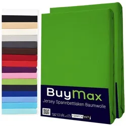 Buymax Spannbettlaken 2-er Set, Doppelpack, Bettlaken, Jersey 100% Baumwolle, Gummizug: rundum, (2 Stück), 90x200 100x200 140x200 160x200 180x200 cm, Matratzen bis 25 cm Höhe grün 180 cm x 200 cm