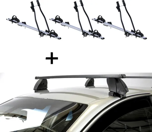 3x SAGITTAR Fahrradträger + Dachträger K1 MEDIUM für Mazda 2 (DJ) - Praktisches Set mit 3 Fahrradträgern und Dachträger für Mazda 2 (DJ) ab 14. Ideal für den einfachen Transport von bis zu 3 Fahrrädern, inklusive aller benötigten Befestigungsteile.