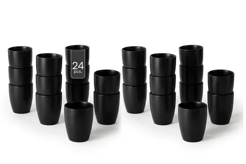 HIT Trading Tasse Kaffeebecher BRUNCH, Schwarz, 340 ml - Tassen aus Steingut im 24er Set, spülmaschinenfest und mikrowellengeeignet – perfekt für stilvolle Kaffeepausen.