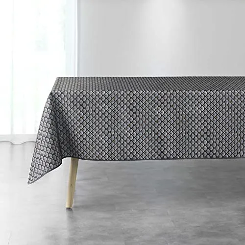 Douceur d'Intérieur Artchic Tischdecke, rechteckig, Anthrazit - Tischdecken, rechteckig 150 x 240 cm, aus 100 % Polyester, pflegeleicht und stilvoll mit schickem Schrägband, ideal für jeden Esstisch.