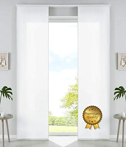 Gardinenbox Vorhang Weiß Hochglanz 60x245 cm - Hochwertige Schiebegardinen aus blickdichtem Mikrofaser, ideal für jeden Raum. Lichtdurchlässig, pflegeleicht und mit praktischen Paneelwagen für einfache Montage. Oeko-Tex® Standard 100.