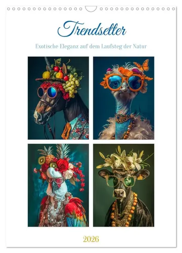 Trendsetter Wandkalender 2026 von Steffen Gierok-Latniak - Monatskalender im DIN A3 Format, der die elegante Exzentrik tierischer Modenschau zelebriert - ideal für Tierliebhaber und Kunstfreunde.