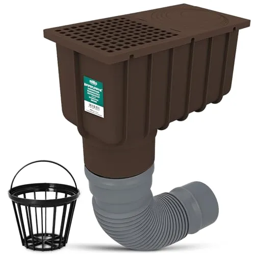 Millto Regensinkkasten 110/125 mm Regenwasserablauf Dachrinnenablauf Hofablauf Regenrohrablauf Sinkkasten Entwässerung Kontrollschacht mit Sieb und Flexibles Rohr 340-400 mm Braun