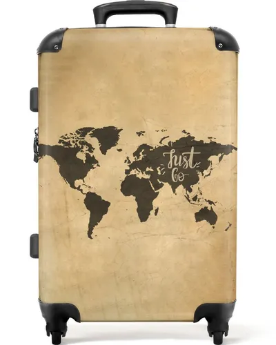 NoBoringSuitcases.com® Hartschalen-Trolley Weltkarte - Vintage 'Just go' 67 cm - Hartschalenkoffer mit 72 Litern Stauraum, 4 Rollen und fröhlichem Design für stressfreies Reisen. Leichtgewicht mit nur 3,35 kg und integriertem Zahlenschloss für Sicherheit.