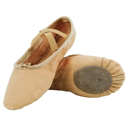flexdans Ballettschuhe Mädchen und Damen Ballettschläppchen mit Geteilter Ledersohle für Kinder & Erwachsene (511-Kamel-40)