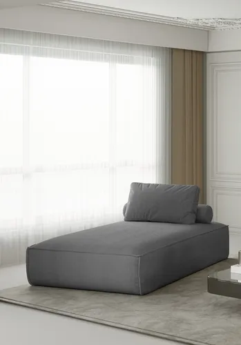 Chaiselongue CELES in Stoff Scala Aschgrau - Moderne Chaiselongue für das Wohnzimmer, inkl. Rückenkissen und komfortabler Wellenfederung für entspanntes Sitzen.