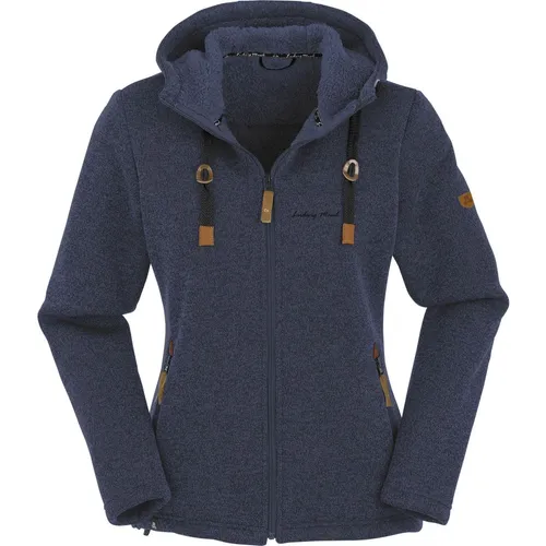 MAUL Sport Chieming navy blue (73) 44 - Fleecejacke für Damen mit Kapuze, atmungsaktiv und warm, ideal für Alltag und Outdoor-Aktivitäten. Elegante Lederoptik-Details und anpassbarer Saum für optimalen Komfort.