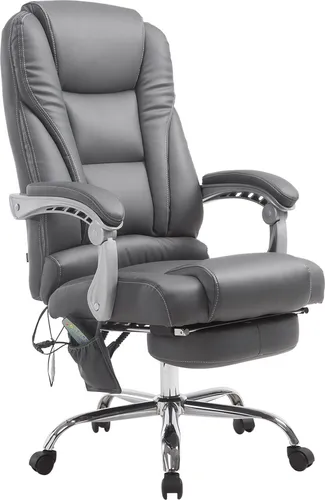 CLP Bürostuhl Pacific Kunstleder I Massage-Funktion I Ergonomisch, 360° Drehbar Mit Fußablage I Höhenverstellbar, Neigbare Rückenlehne, Farbe:grau
