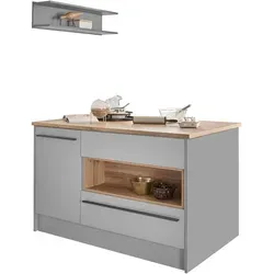 Mid.you Kücheninsel in Grau mit Eiche, 3 Schubladen - Küchenmöbel mit höhenverstellbaren Füßen für optimale Anpassung, ideal für jede Küche und Raumgestaltung, Maße 145x90x90 cm.