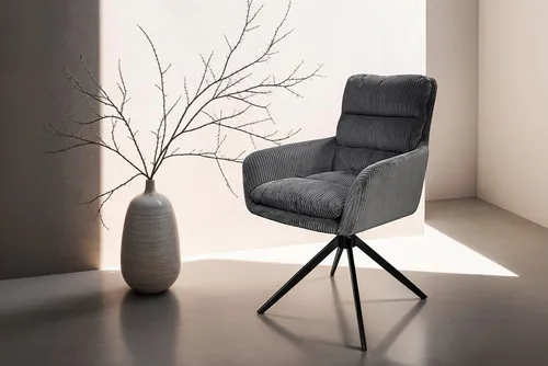 byLIVING Esszimmerstuhl PURA 2er Set - Grob-Cord dunkelgrau, 360° drehbar - Esszimmerstühle mit eleganter Grob-Cord Polsterung in dunkelgrau und stabilen Metallgestell. Die 360° drehbare Sitzschale sorgt für Flexibilität und Komfort in jedem Wohn- oder Essbereich.