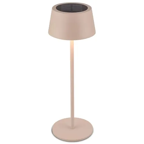 Beige Solar LED Tischlampe mit Touch-Funktion - Tischlampe, kabellos und dimmbar mit IP44 Schutz für den Innen- und Außenbereich, ideal für Terrasse oder Lounge, inklusive 1500mAh Akku und Solarstromversorgung.