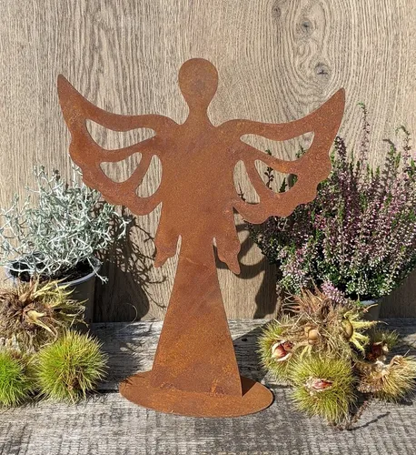 Engel mit Flügel ca. 30 cm aus Metall in Edelrost Deko Rost Weihnachten Advent